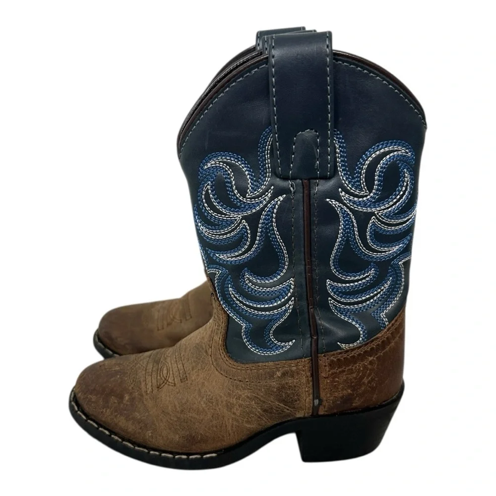 CODY JAMES BOYS' HOLT TWO-TONE EMBROIDERED WESTERN BOOTS - ROUND TOE size 9